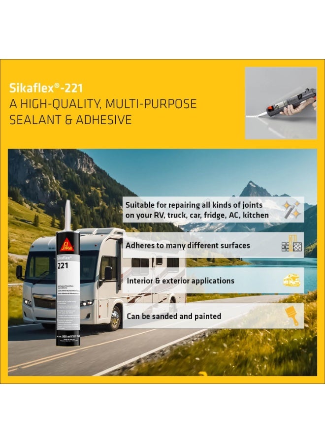 SIKAFLEX Sika Sikaflex-221, White, multi-purpose sealant/adhesive, polyurethane fast curing sealant, 10.1 fl. oz Cartridge - Image 1